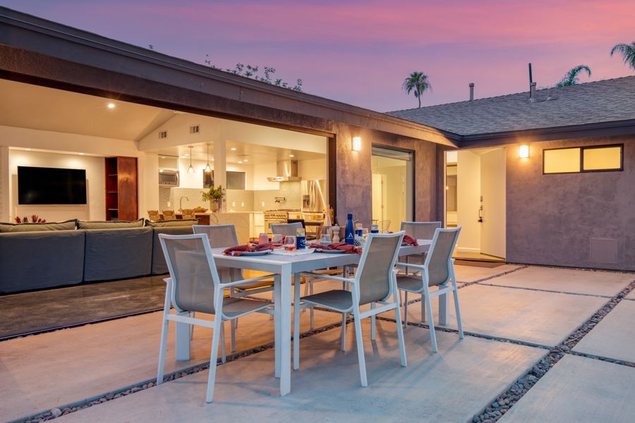 Casa Oasis patio at dusk